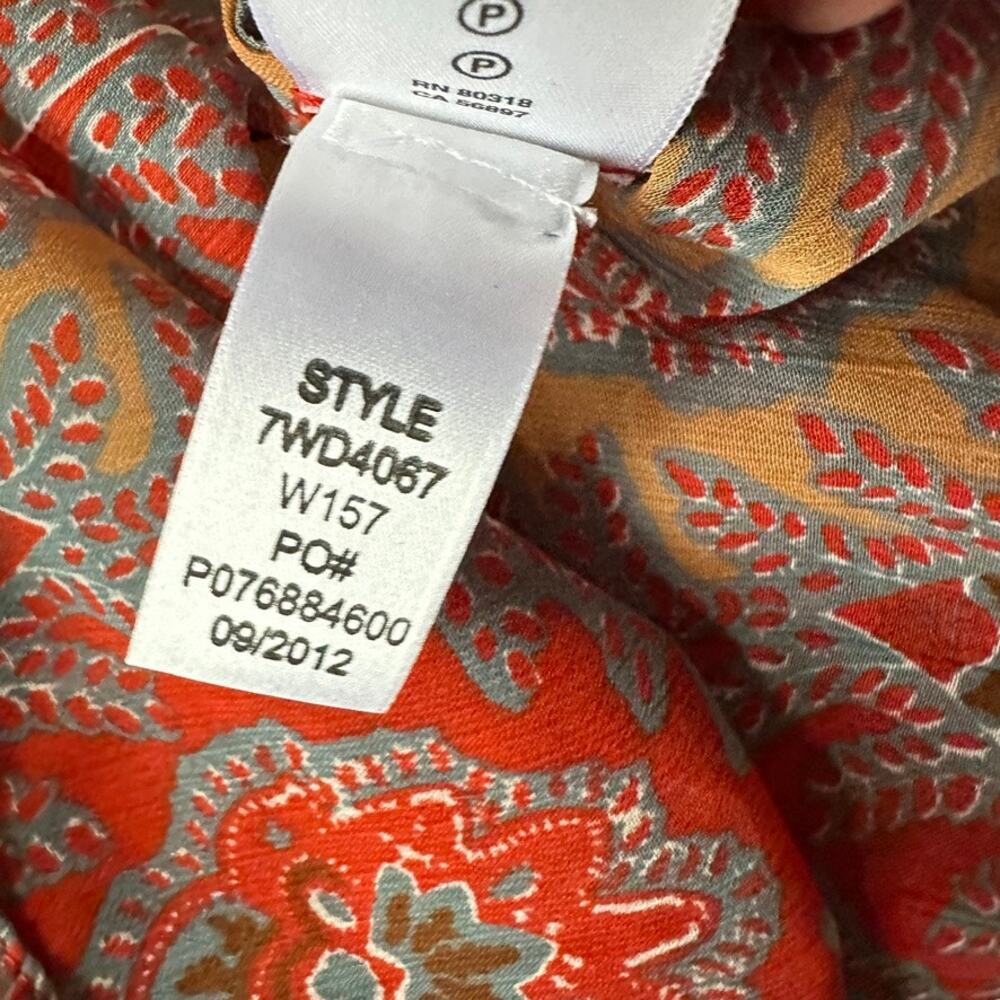Lucky Brand V-Neck Blouse Semi Sheer Paisley Floral Red Lightweight Sz SMALL - Picture 8 of 9